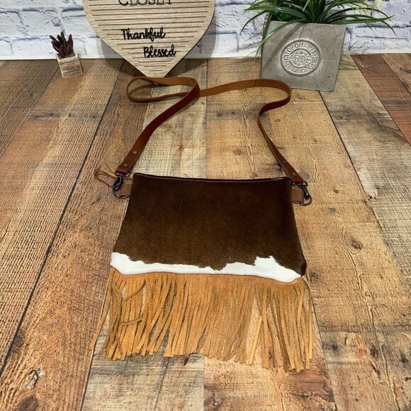 Cowhide fringe crossbody bag rodeo leather - Picture 8 of 11